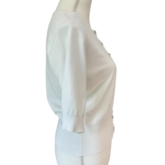 GRACE Sweater Womens M White Short Sleeve Cardigan Faux Pearl Buttons - Picture 4 of 9
